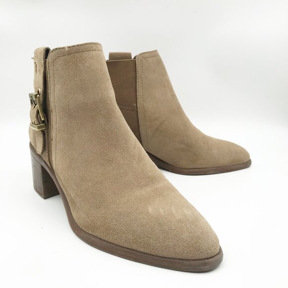 FRANCO SARTO Tan Suede Block Heel Ankle Boots Booties Womens 8.5 - Picture 1 of 10